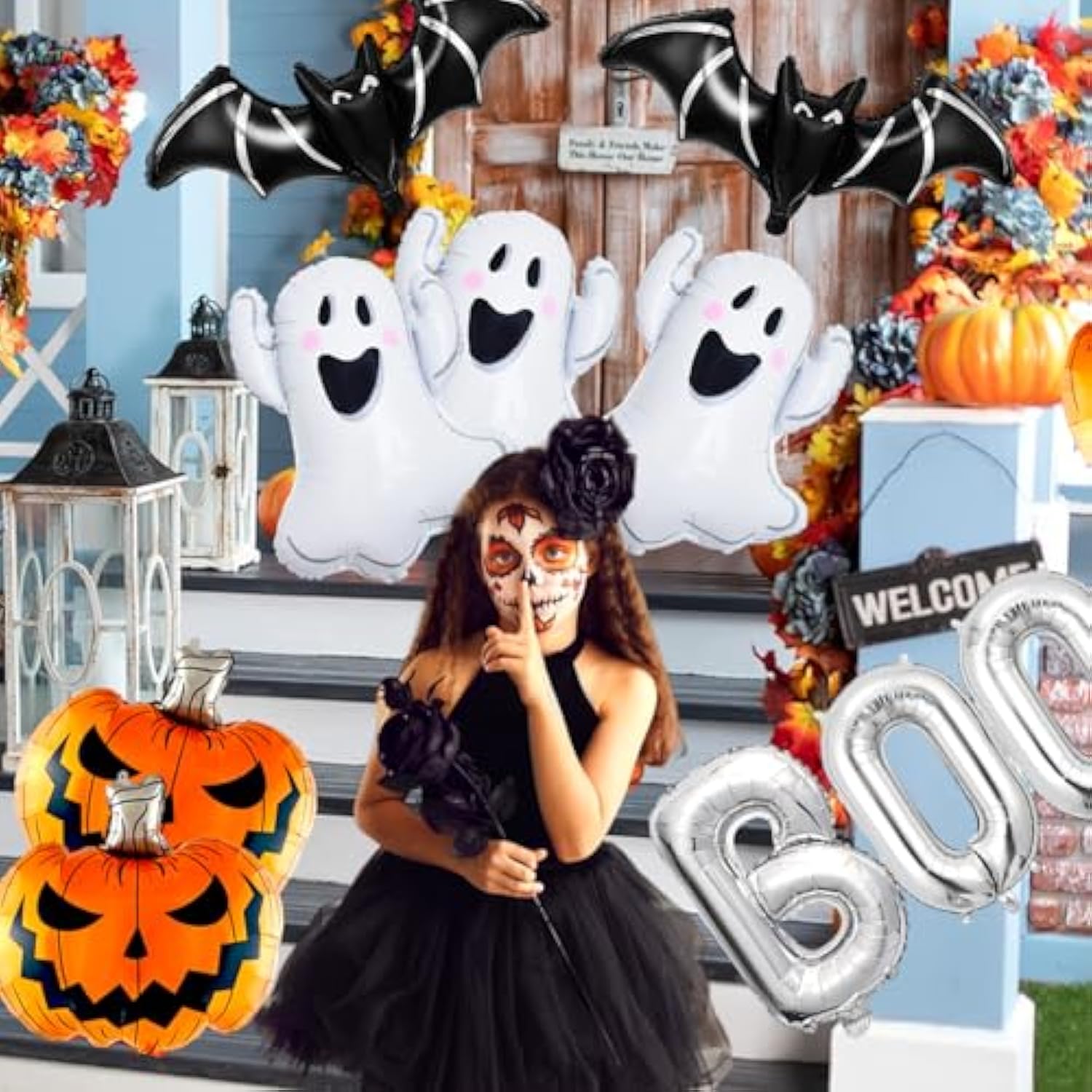 Halloween Foil Balloon Set: Ghost, Pumpkin, Bat, 'BOO'