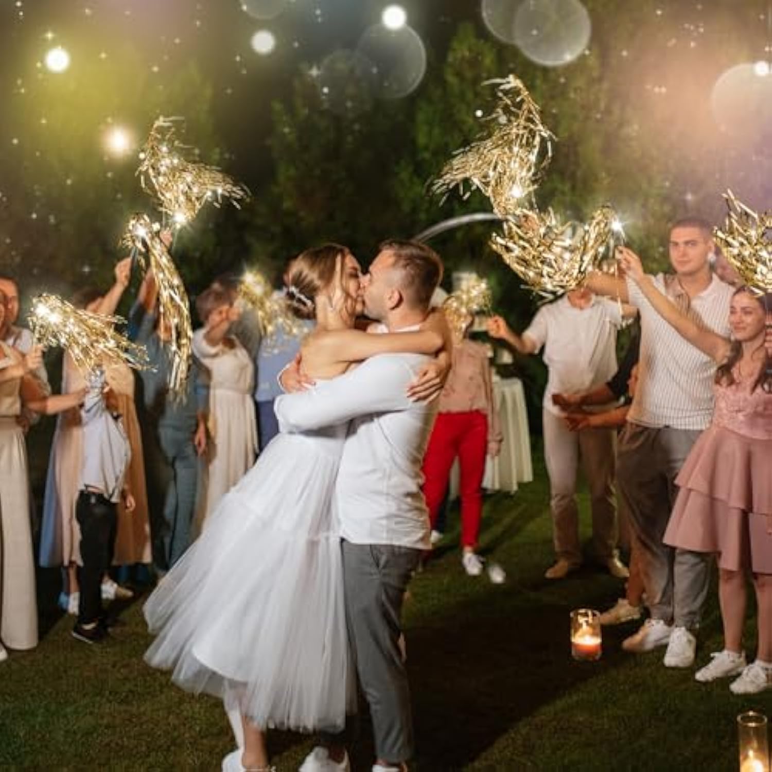 100 Pcs Lighted Wedding Wands Led Tinsel Wands Light Up Streamers Sparklers For Wedding Send Off And Exits Birthday Party Props Favors(Champagne)