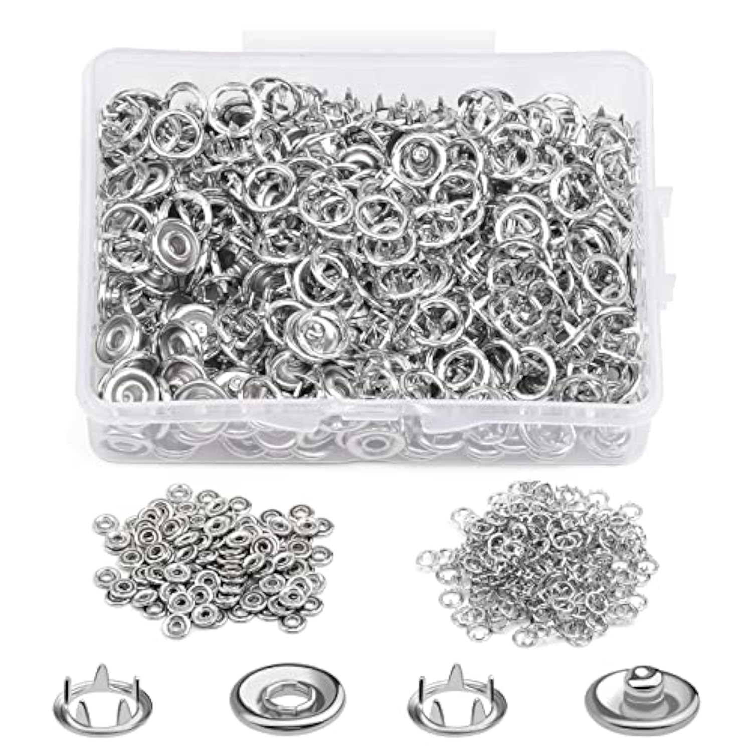 100 Sets Snap Button, 9.5Mm Metal Silver Snaps Buttons For Sewing And
