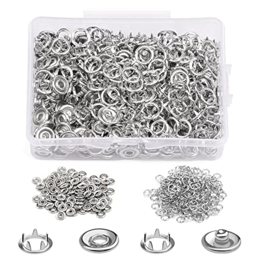100 Sets Snap Button, 9.5Mm Metal Silver Snaps Buttons For Sewing And
