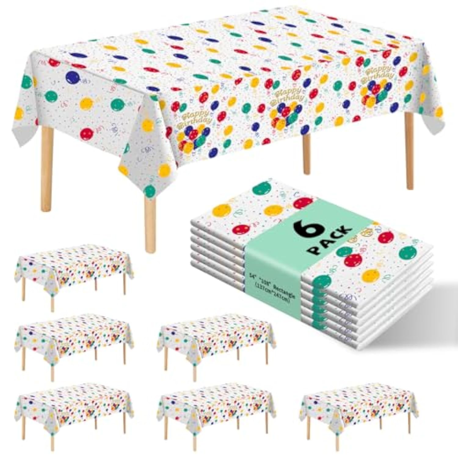 6pcs Happy Birthday Tablecloths, 54x108" Disposable Covers for Parties & Events
