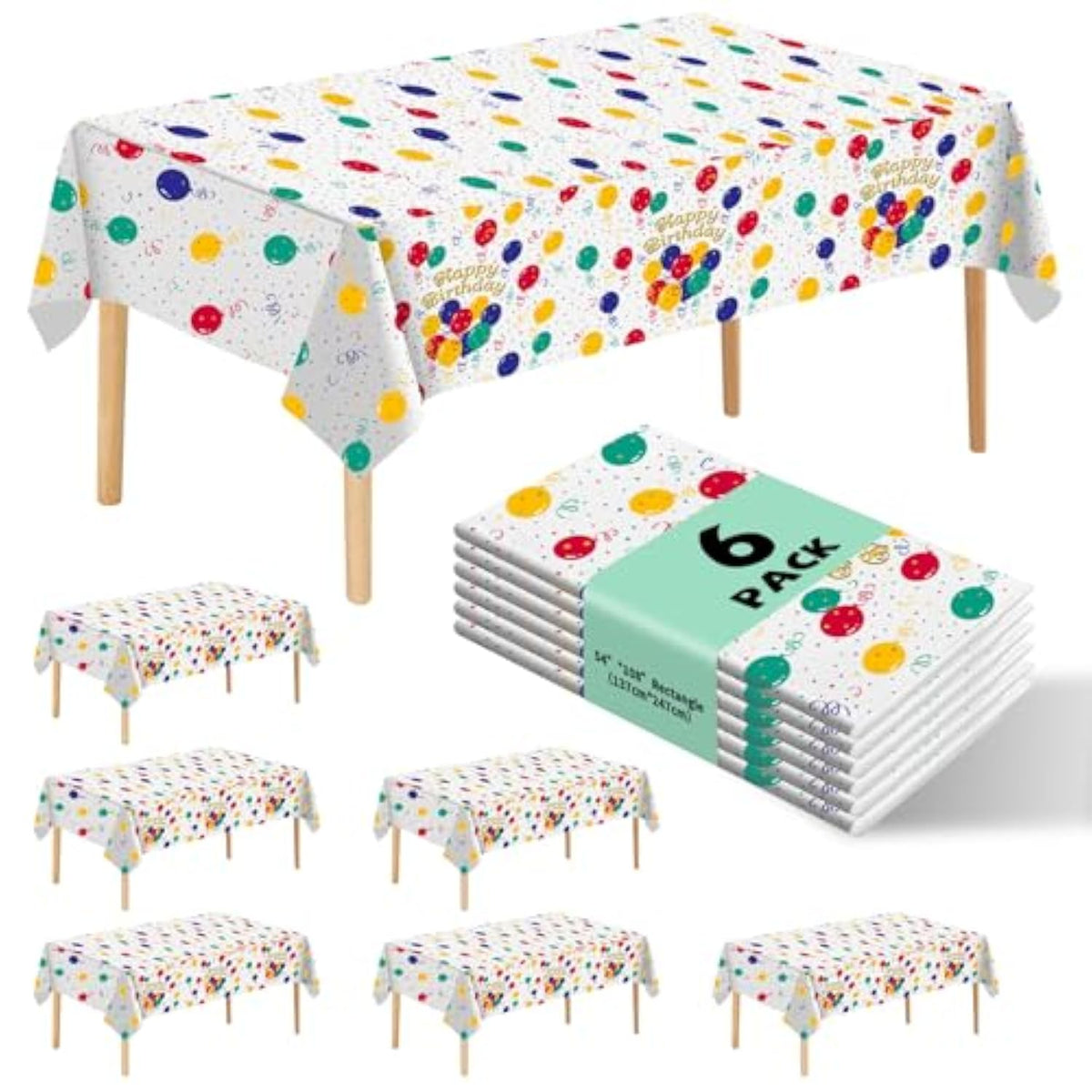 6pcs Happy Birthday Tablecloths, 54x108" Disposable Covers for Parties & Events
