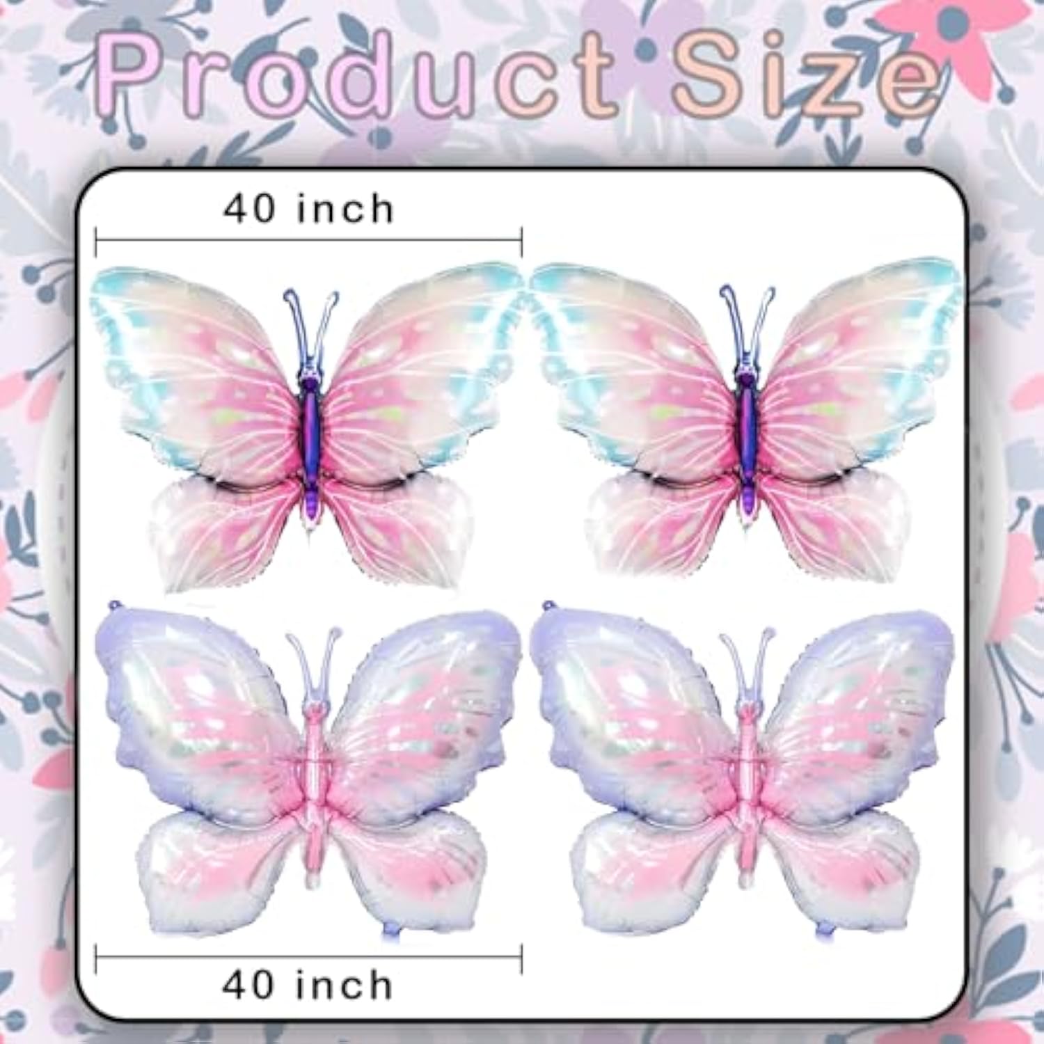 Butterfly Balloons - 4 Pcs 40 Inch Pink Purple & Blue Mylar Foil Balloons For Girls Women'S Butterfly Theme Party Wedding Birthday Baby Shower Decoration (Purple/Blue-4Pcs)