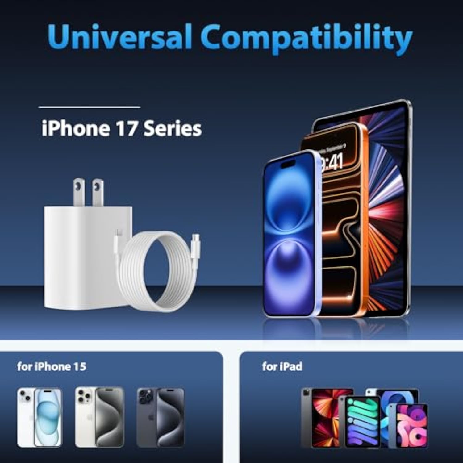 Iphone 16 15 Pro Max Charger Fast Charging,20W Usb C Fast Chargers Block Iphones 16 15 Charger Cord 10Ft Long Usb C Charging Cable For Iphone 16 15 Pro Max/15 Pro/15/15 Plus,Ipad Pro 12.9"/11"