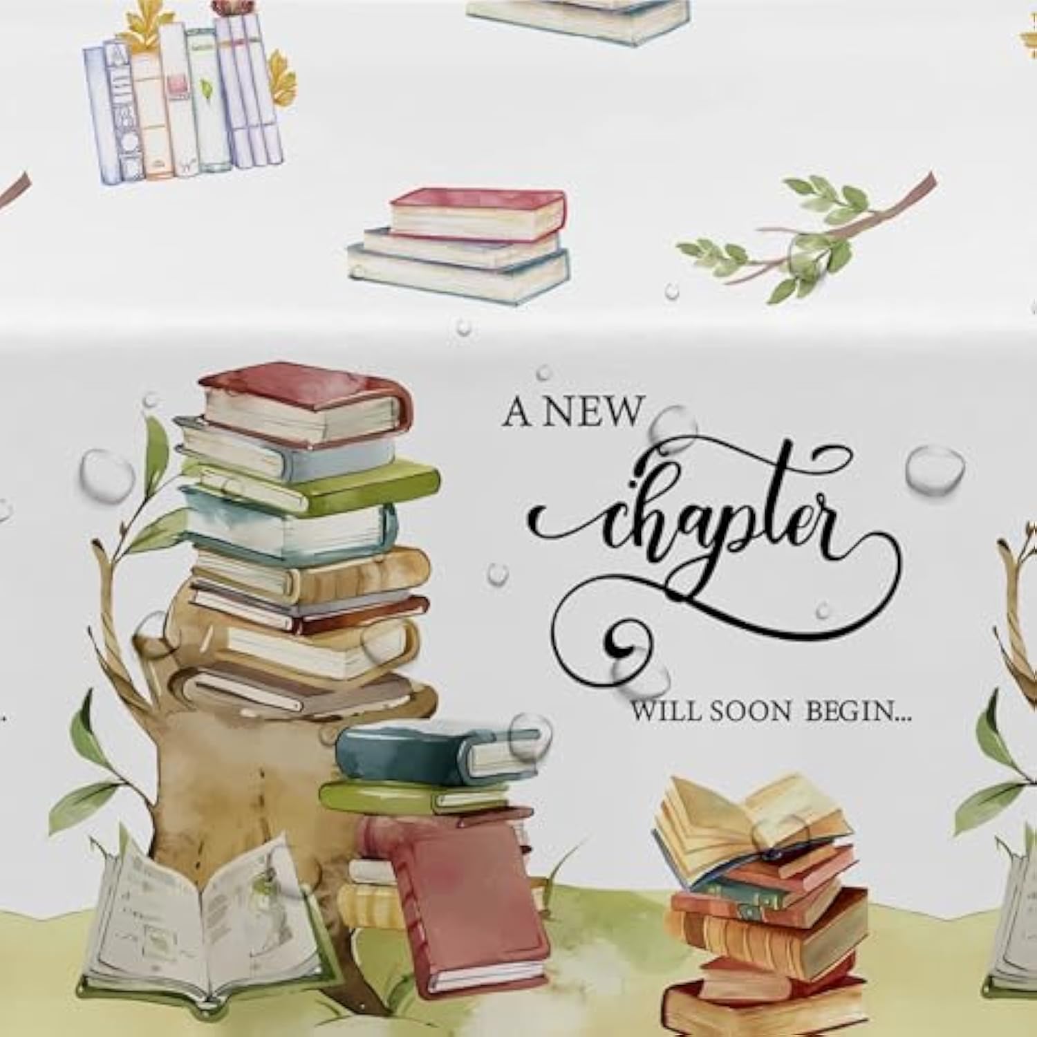 Storybook Baby Shower Decorations Tablecloth - A New Chapter Will Soon Begin Book Theme Party Supplies Table Cover, Library Reading Book Club Decoration Table Cloth - 3Pack (54In X 108In)