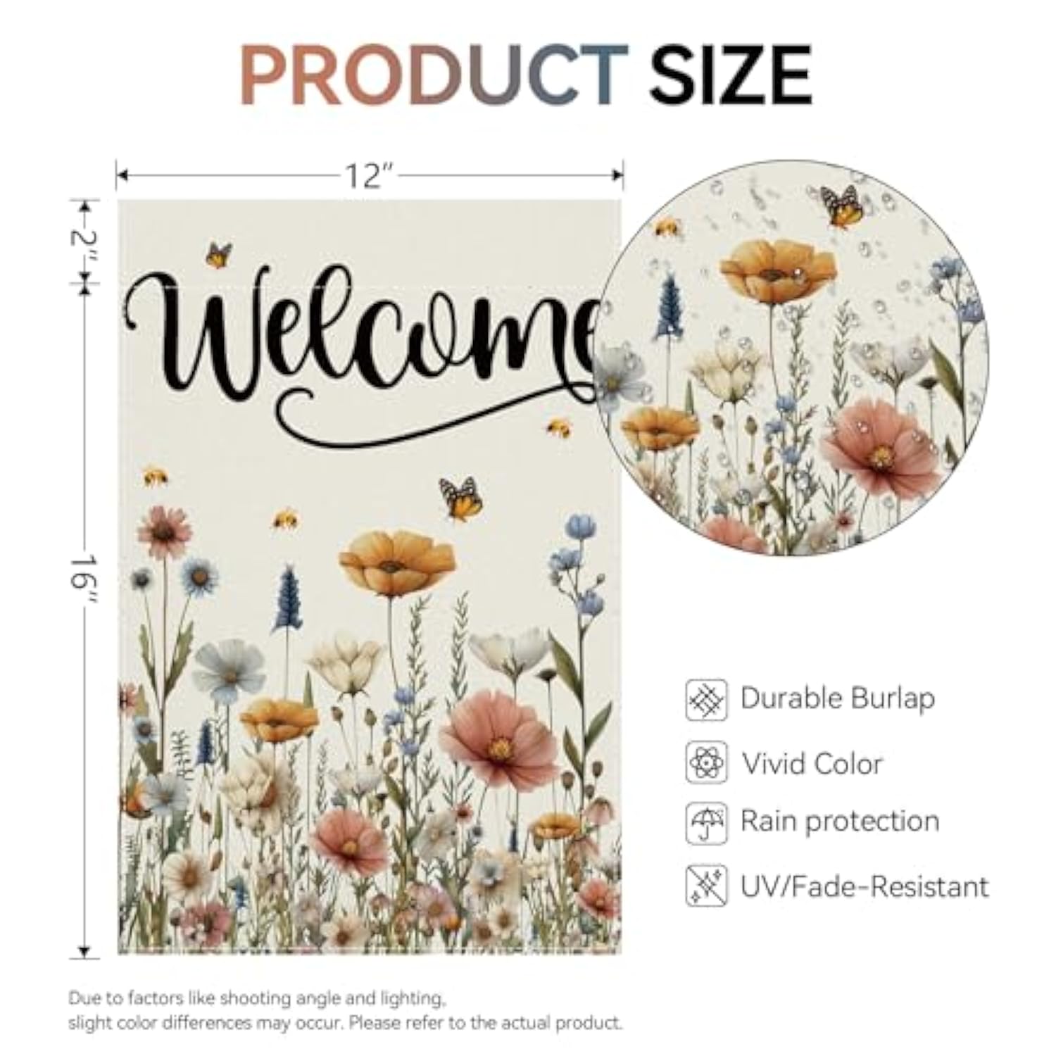 Spring Floral Garden Flag Double Sided 12X18 Inch Floral Hello Spring Sign, Seasonal Welcome Yard Flag Banner House Farmhouse Outdoor Decor Burlap