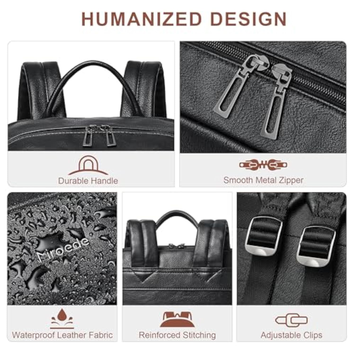 Leather Laptop Backpack For Women 15.6 Inch Laptop Travel Backpack Purse Casual Daypack With Laptop Compartment For College Work Nurse Business Weekender, Black