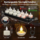Rechargeable Tea Lights Candles With Charger Storage Base, 12 Pack Battery Operated Led Flameless Tealight Candles With Remote Timer For General Fireplace Halloween Pumpkins Christmas Party Decor