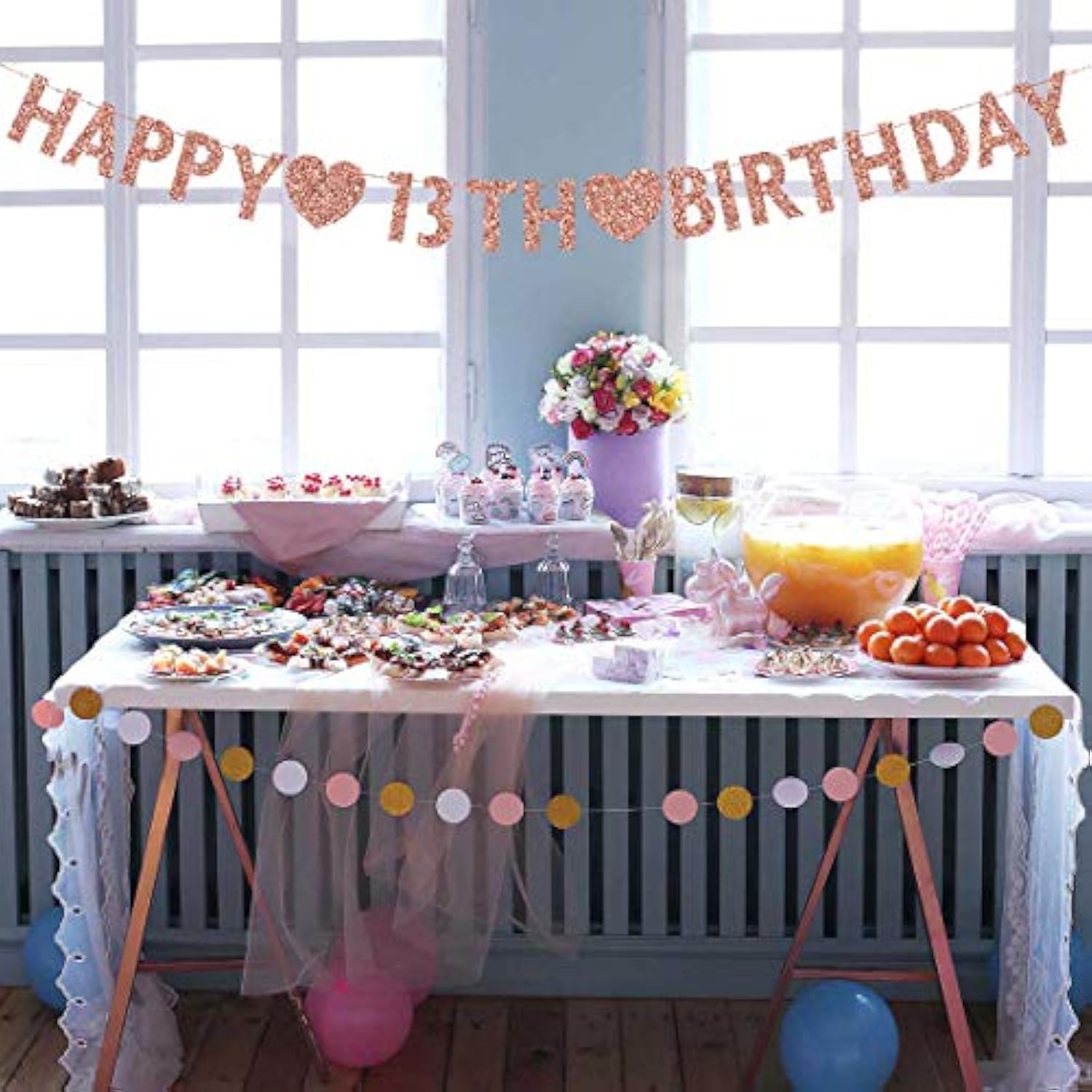 Rose Gold 13th Birthday Banner – Glitter "Happy 13" Party Decoration for Boys & Girls Celebrations