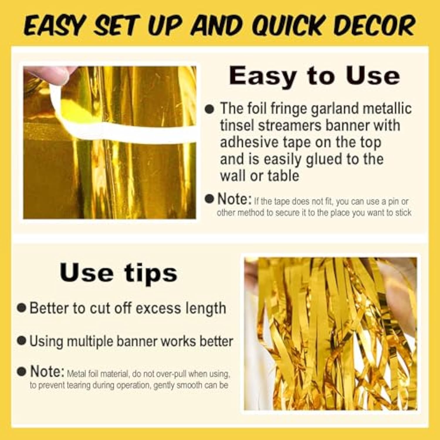 6 Pack 10 Ft Gold Foil Fringe Garland Metallic Streamers Tinsel Banner Wall Hanging Garland Backdrop For Parade Floats, Halloween, Christmas, Thanksgiving, New Year Party Decorations