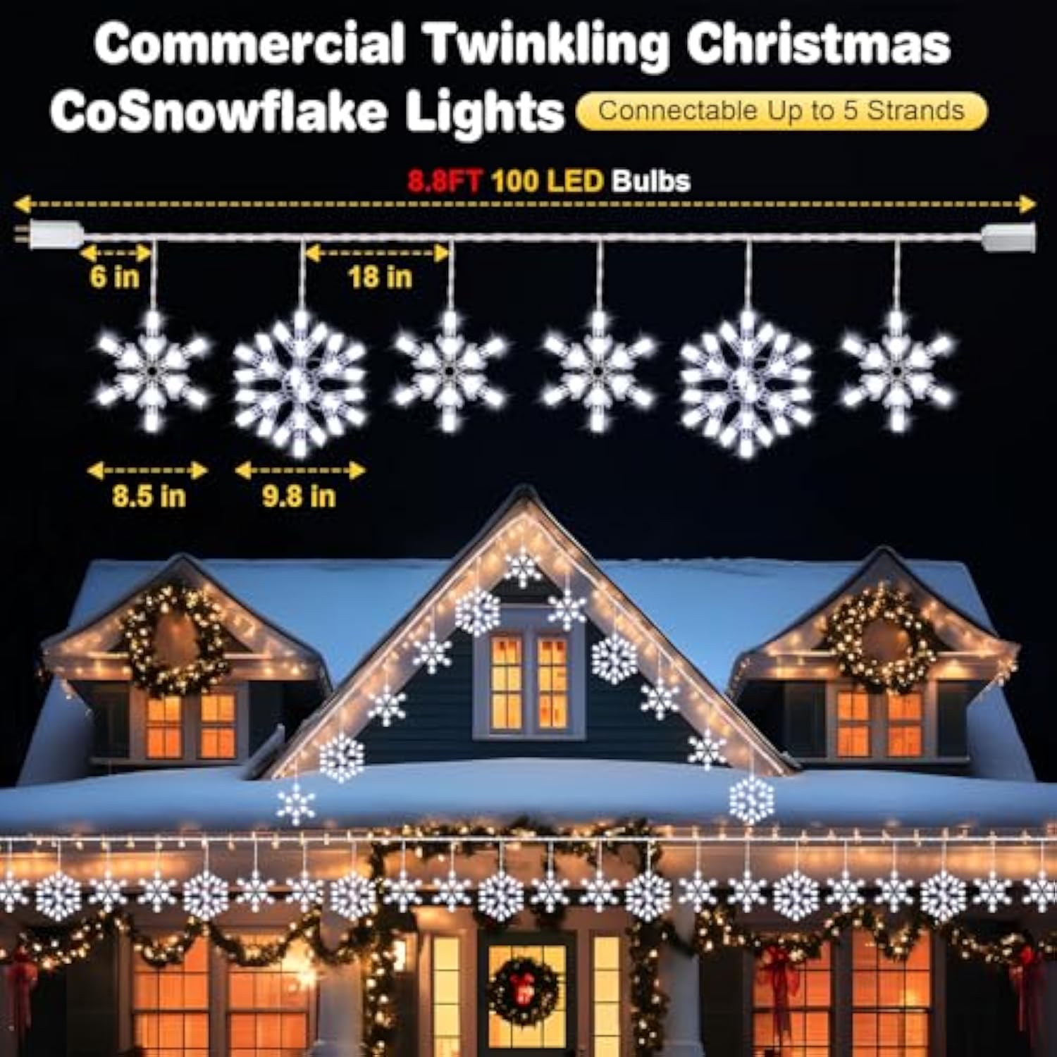 2 Pack Twinkling Led Snowflake Lights Outdoor, 8.8Ft 14 Of 100 Random Twinkling Christmas Snowflake String Lights For Ho