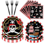 Pirate Party Tableware Decorations, 96Pcs Disposable Plates And Napkins Set Supplies For Boys Girls, Pirate Theme Birthday Baby Shower Supplies Serve 24