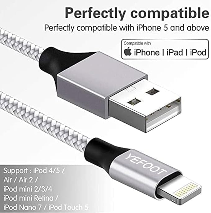 6 Pack MFi Certified Lightning Charging Cable Set 3FT 6FT 10FT Nylon Braided Fast Charger for iPhone iPad