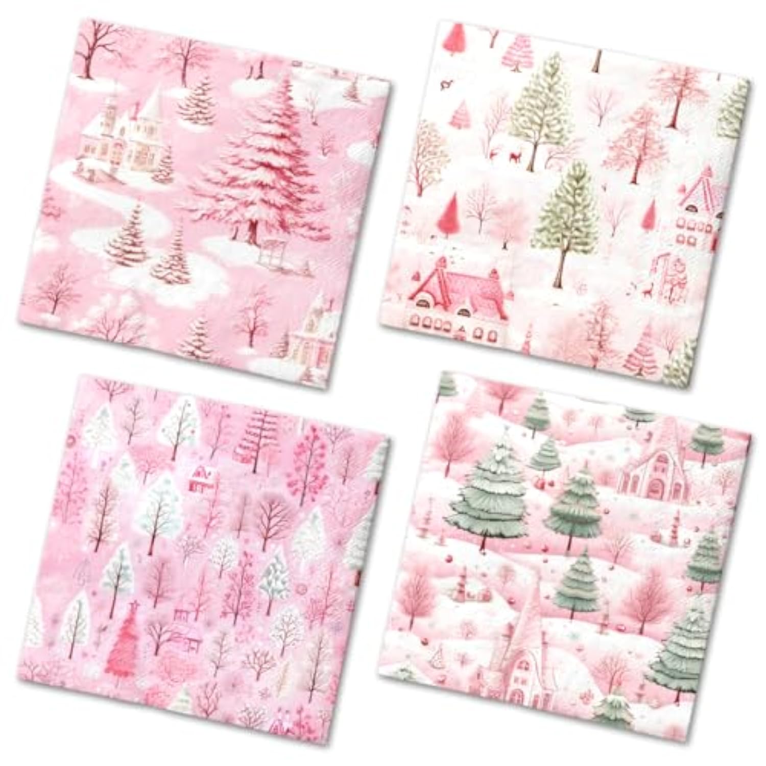 Pink Christmas Tree Napkins-40Pcs Disposable Paper Napkins Holly Merry Christmas Cocktail Napkins For Winter Xmas Party Decorations