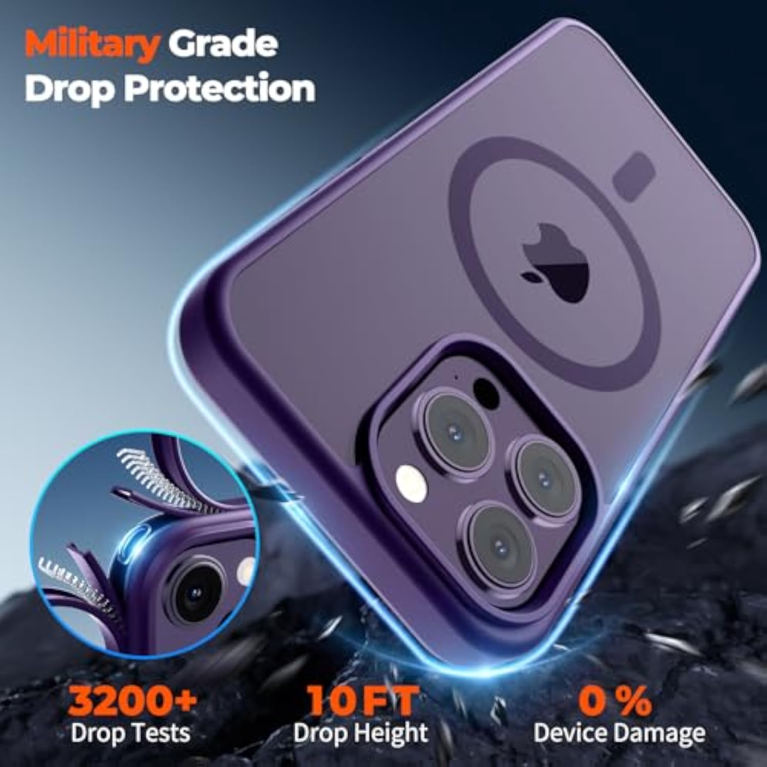 Magnetic Dark Purple Case for iPhone 14 Pro, Compatible with Magsafe Accessories and Wireless Charging