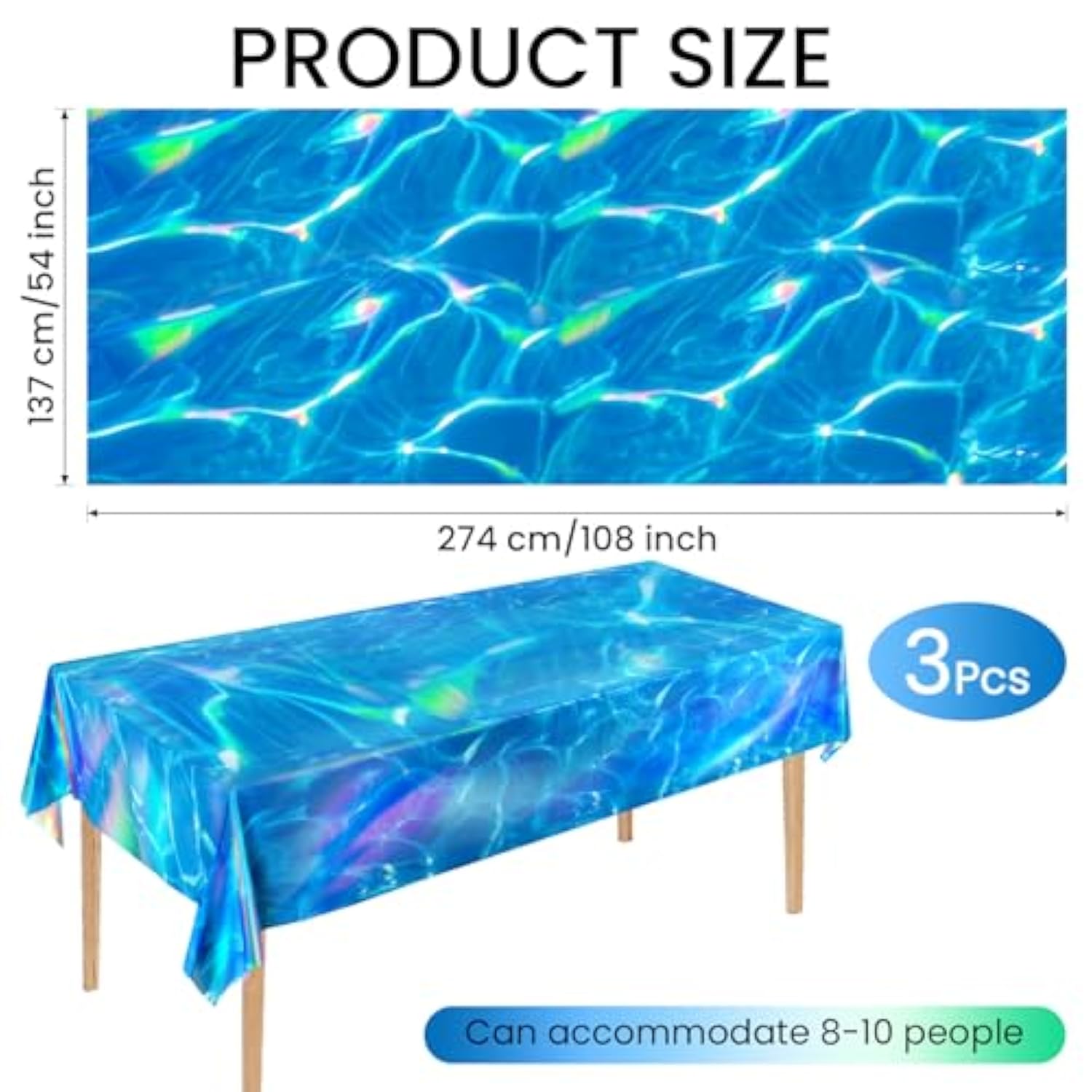 3 Pcs Iridescent Ocean Waves Tablecloths, 54 X 108 Inch Disposable Plastic Ocean Table Cloth, Water Print Tablecloths Ocean Table Cover For Beach Pool Sea Theme Party Decorations