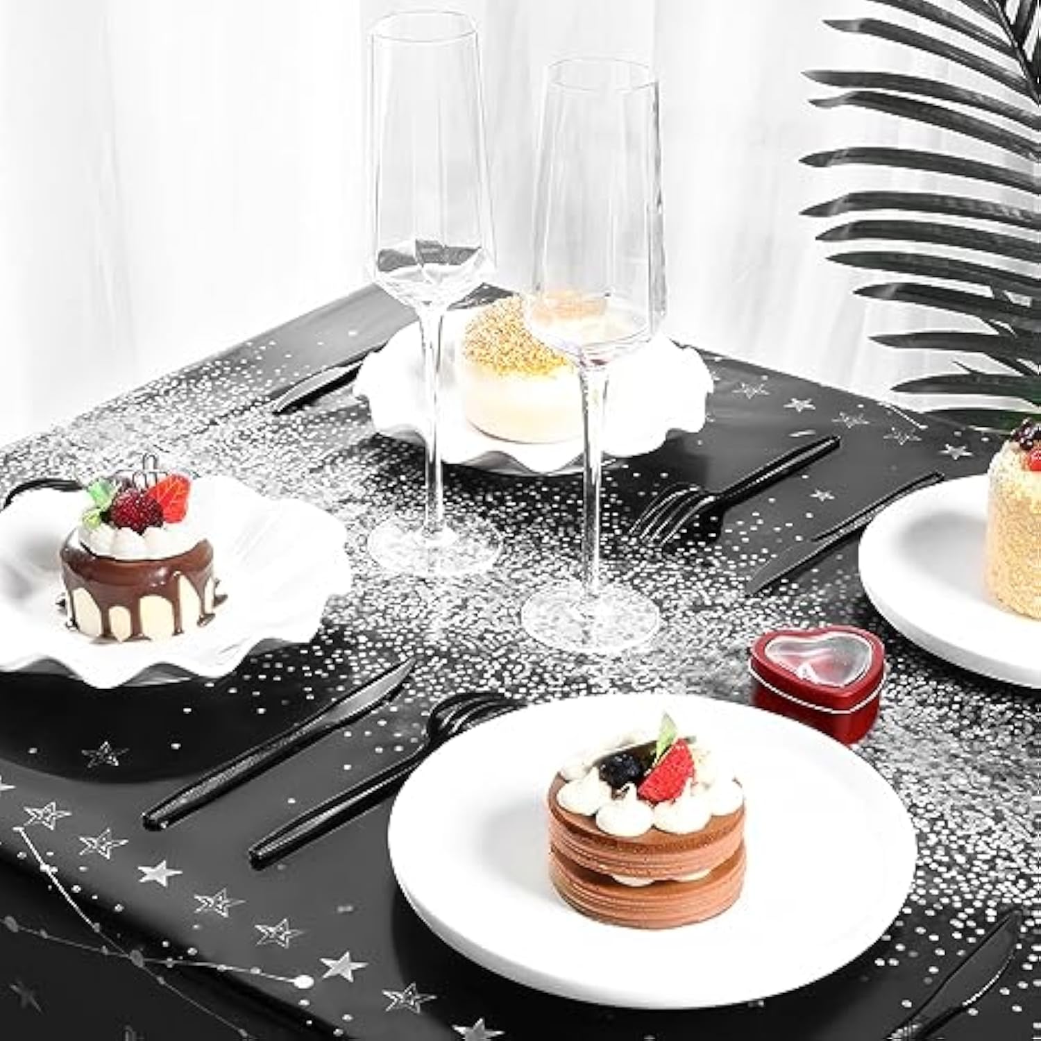 3 Pcs Black Silver Happy Birthday Tablecloths, 108x54" Party Decorations