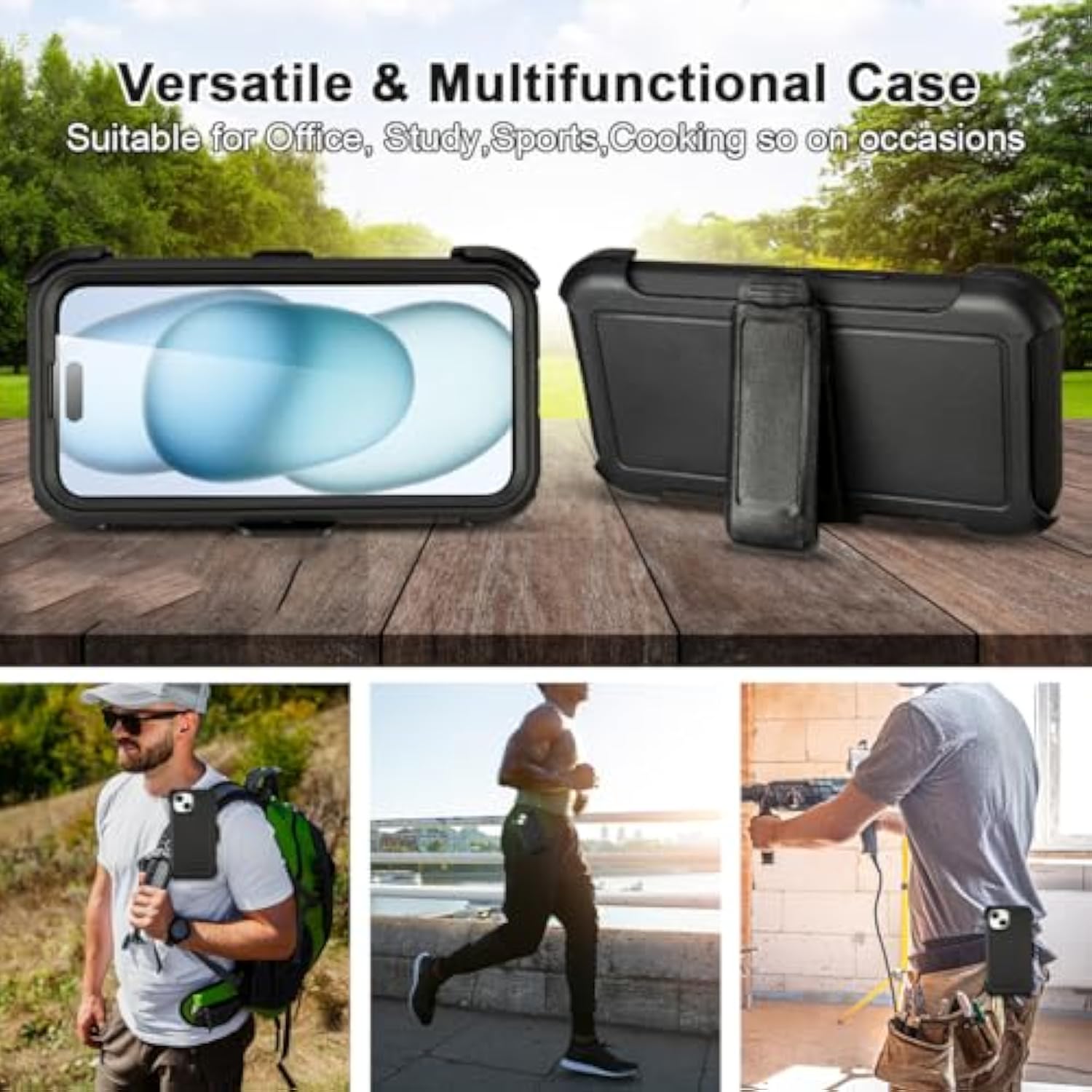 For Black Iphone 15 Case With Belt Clip, Shockproof Heavy Duty Rugged, 3 Layers Of Sturdy,Anti-Drop, Military-Grade Defender Cover For Iphone 15 Case Black