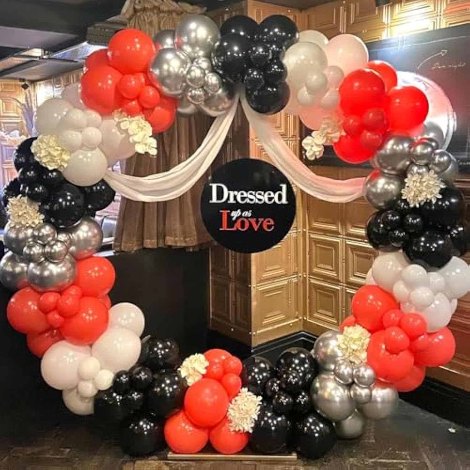 Red Black And White Balloon Arch Kit, 201Pcs Explosion Star Red Black White Silver Latex Balloon Garland Kit, Different Size Balloons For Anniversary Birthday Racing Car Poker Party Decoration