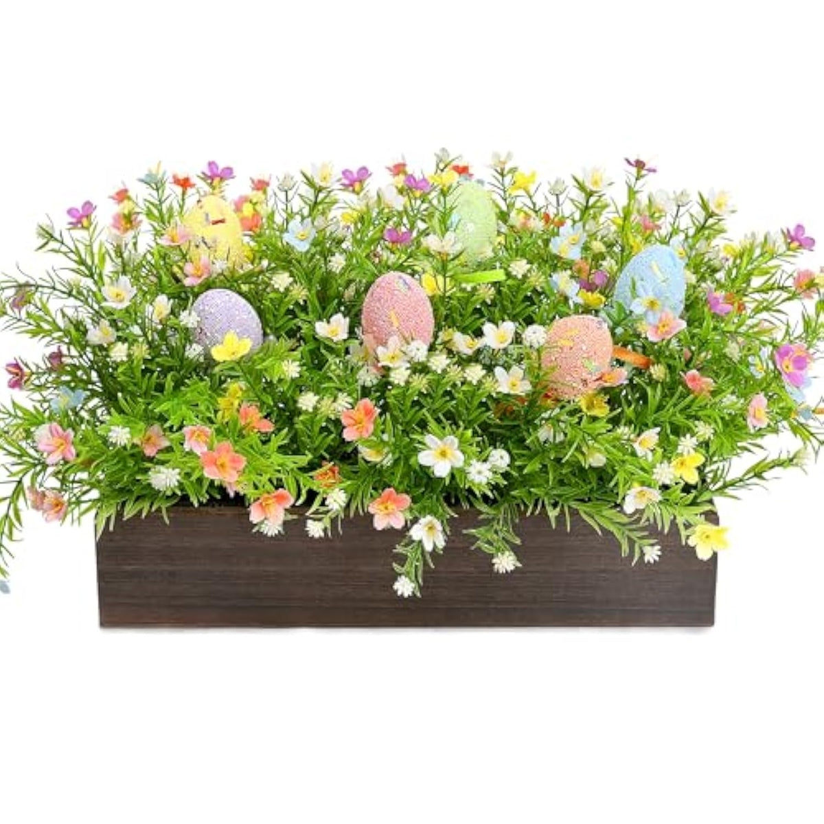 Easter Flower Table Centerpieces, Spring Pre-Made Artificial Flowers Centerpiece Decor With Egg For Spring Floral, Farmhouse Table Decoration With Wooden Tray For Home Office Dining Room Party