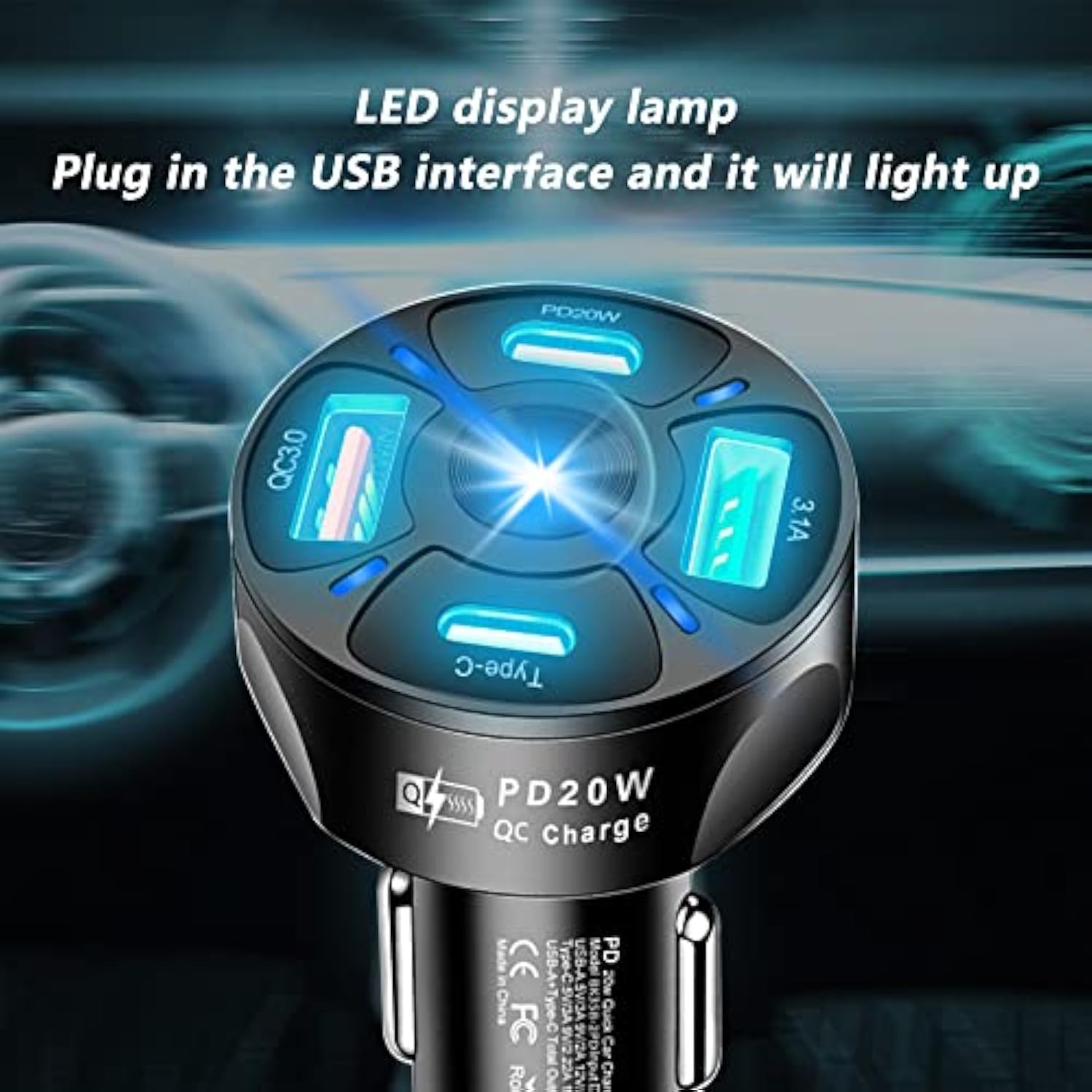 65W 4 Ports Car Fast Charging Charger Cigarette Lighter Adapter,With Qc 3.0 15W&Pd 20W&Type C Car Phone Charger For Iphone 14 13 12 Pro Max X Xs,S22 S21,Ipad & Laptop (Black)