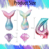 Mermaid Birthday Party Decor, Blue Pink Purple Mermaid Party Supplies Set For Girl, Mermaid Tail Shell Balloons Number 4 Balloon 32Inch With Happy Birthday Banner Kit, 4Th Girl Bady Decor