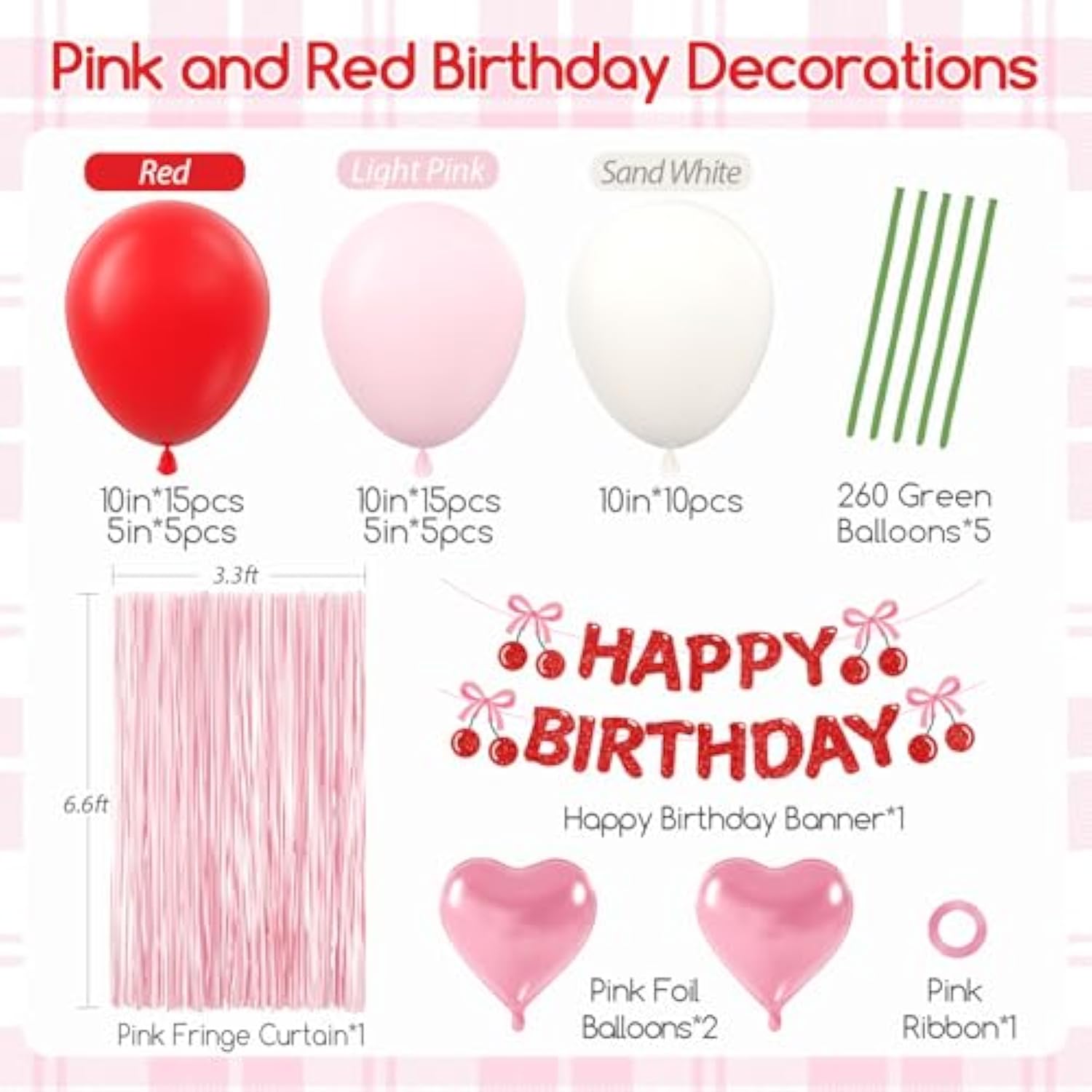 Cherry Birthday Decorations Red, Pink, White Balloons & Fringe Curtain Banner