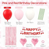 Cherry Birthday Decorations Red, Pink, White Balloons & Fringe Curtain Banner