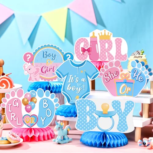 12 Pcs Gender Reveal Decorations - Boy or Girl Honeycomb Centerpieces for Table, Pink Blue Gender Reveal Table Decorations for Baby Shower, Pregnancy Announcement Party Supplies