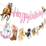 Pink Cowgirl Horse Birthday Banner 2Pcs - Western Party Decorations For Girls & Women - Double Sided, 70X19 Inches