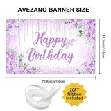 Happy Birthday Backdrop Banner for Girls Women Happy Birthday Party Decorations Floral Glitters Bday Banner Party Supplies (Purple, 6x3.6ft)