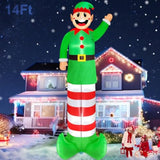 14 Ft Super Tall Christmas Inflatable Elf, Christmas Inflatables Decoration Outdoor Blow Up Giant Santa Elf With Built-I