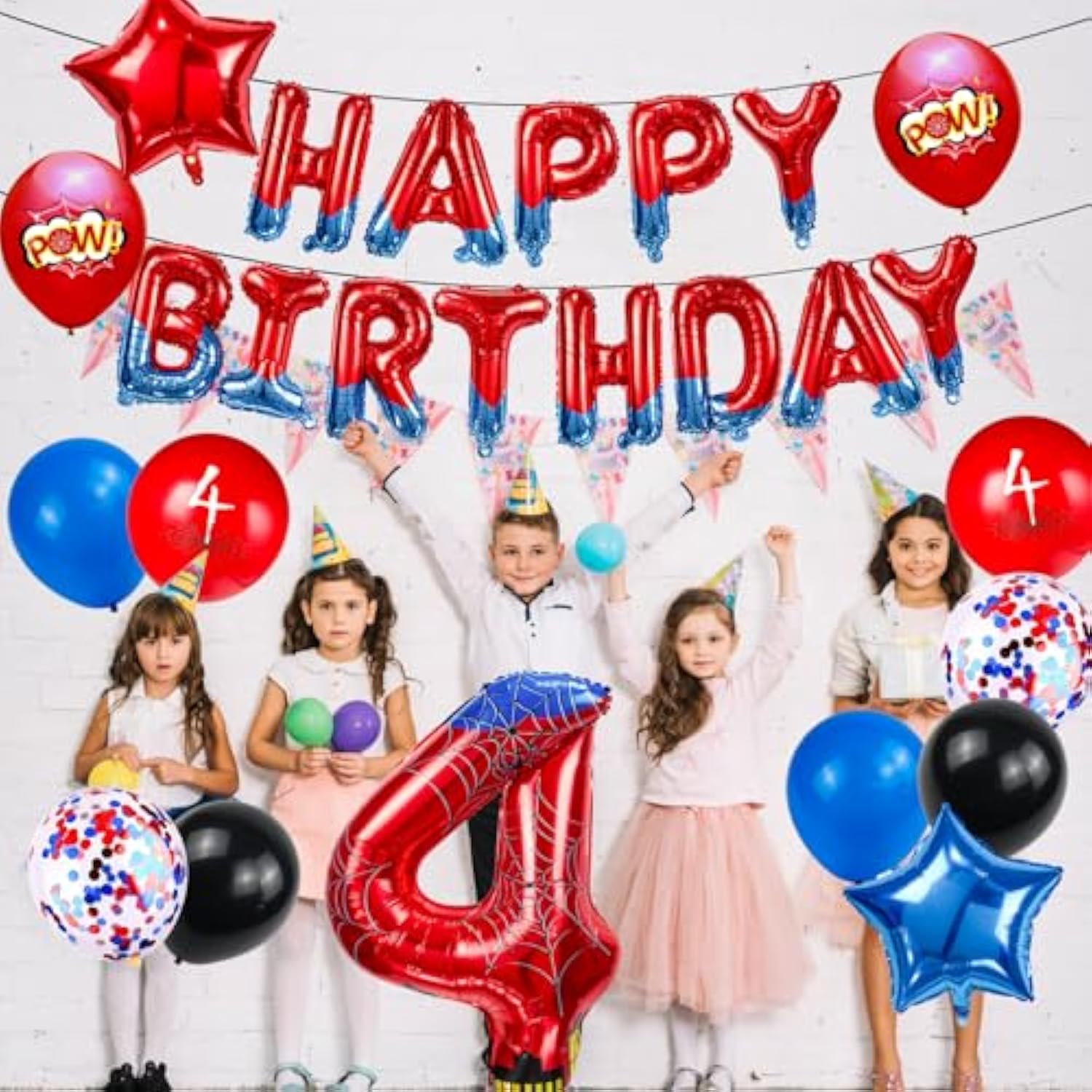 40" Spider Hero Number Balloon & Happy Birthday Banner Superhero Party Supplies
