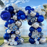 Navy Blue White Balloons Royal Blue Silver Balloon Garland Arch Kit for Birthday Baby Shower Graduation Bridal Shower Business Party Decorations