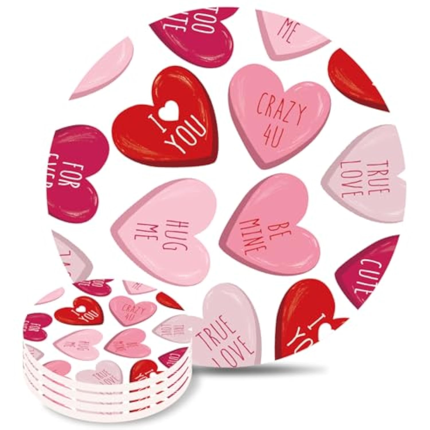 4Pcs Valentine'S Day Ceramic Coasters Red Pink Heart Drink Coasters Absorbent Cup Mat For Mug Cup Home Kitchen Party Table Decor