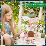38 Pcs Fairy Cake Toppers Garden Topper Fairy Cake Decoration Pink Mushroom Butterfly Flowers Dessert Decoration For Birthday Baby Shower Party Favors