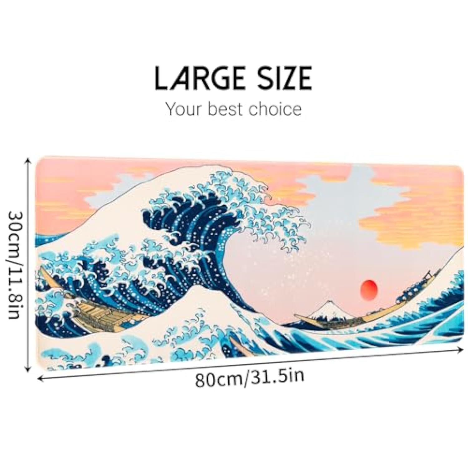 Japanese Mouse Pad,Large Gaming Mousepads For Desk, Summer Sea Wave Keyboard Pad,Non-Slip Rubber Base Mouse Mat For School,Office,Home 31.5 X 11.8 Inch