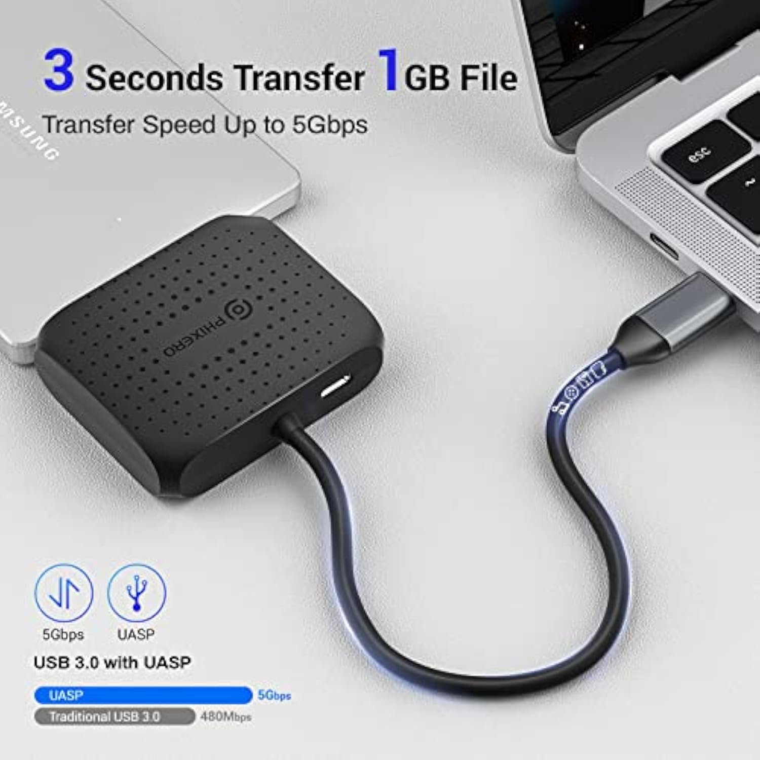 Sata To Usb 3.0 Adapter For 2.5" Ssd/Hdd Support Uasp, Sata To Usb 5Gbps For S