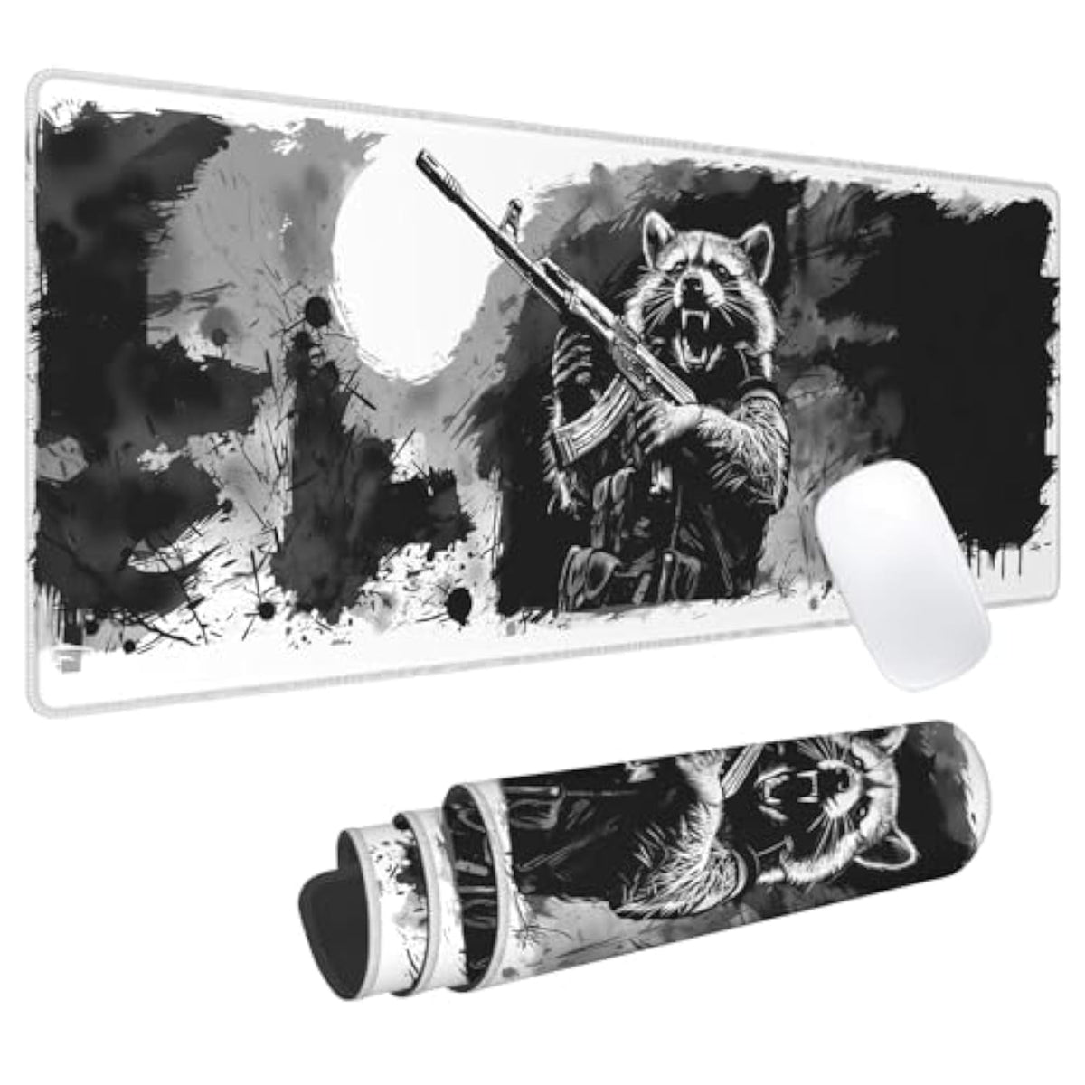 Edgy Raccoon Gaming Mouse Pad, Office Desk Mat, Anti-Slip Rubber Base Cool Aesthetic Mouse Pads For Computer Laptop Keyboard School Home Desktop Gamer Home Accessories Decor 31.5" X 11.8"