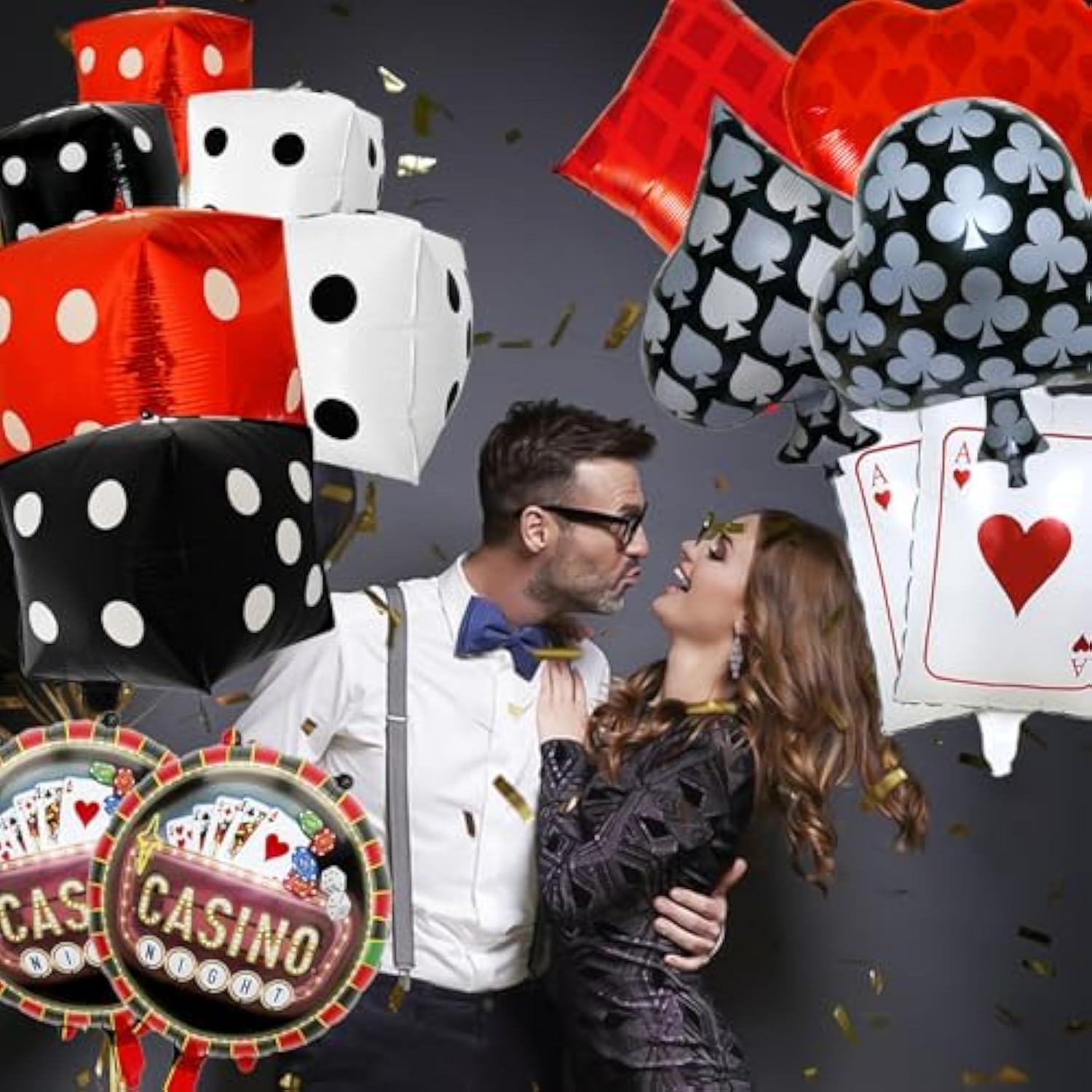 14pcs Casino Balloons Set with Dice & Poker Cards for Game Night Party Decor
