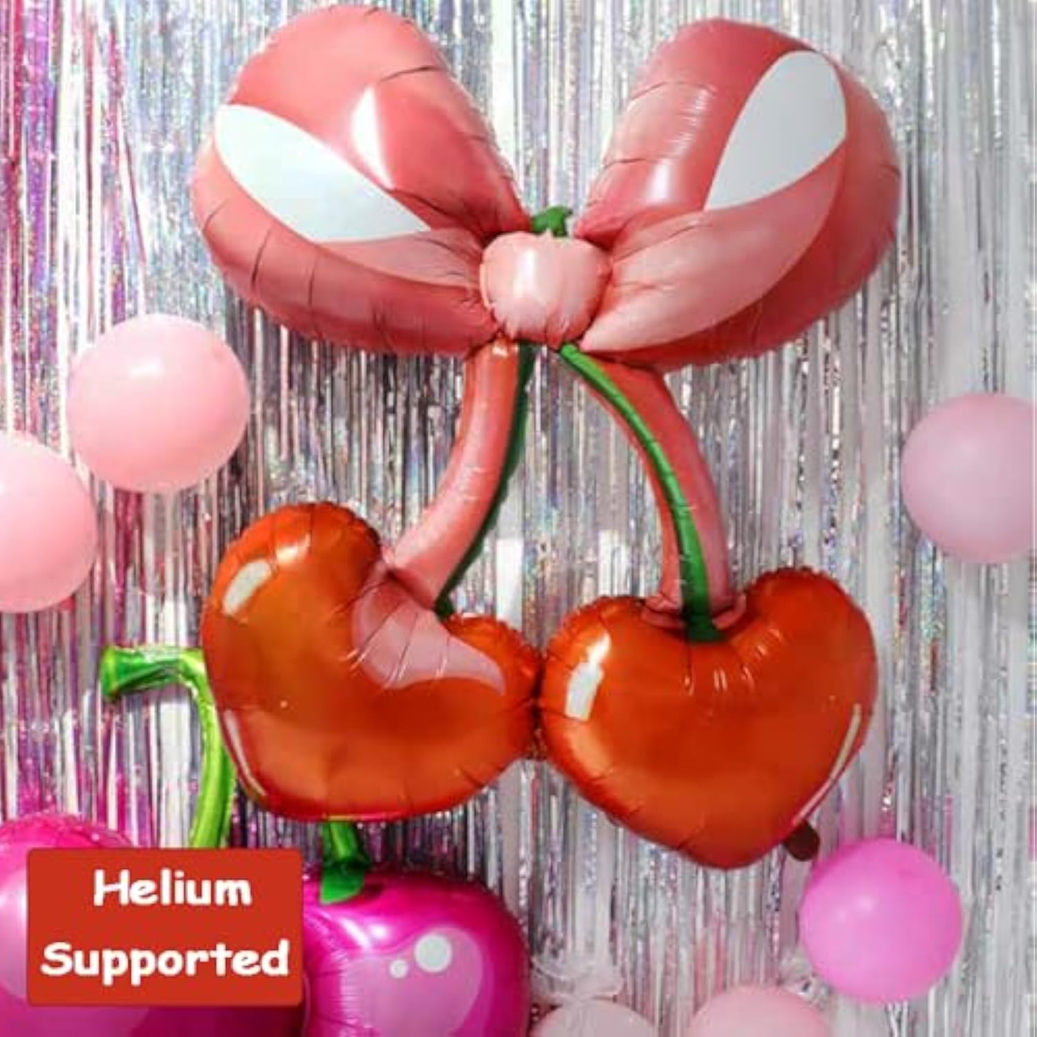 2 Pcs 42-Inch Red Cherry Bow Foil Balloons – Summer Berry Party Decorations, “She’s the Cherry on Top” Theme, First Birthday, Baby Shower, Arch & Garland Supplies