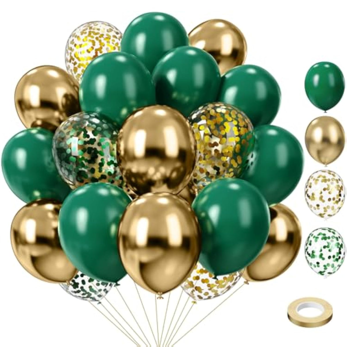 Green And Gold Balloons, 57Pcs 12 Inch Dark Green And Metallic Gold For Birthday, Graduation, St. Patrick'S Day, Jungle Party Decorations