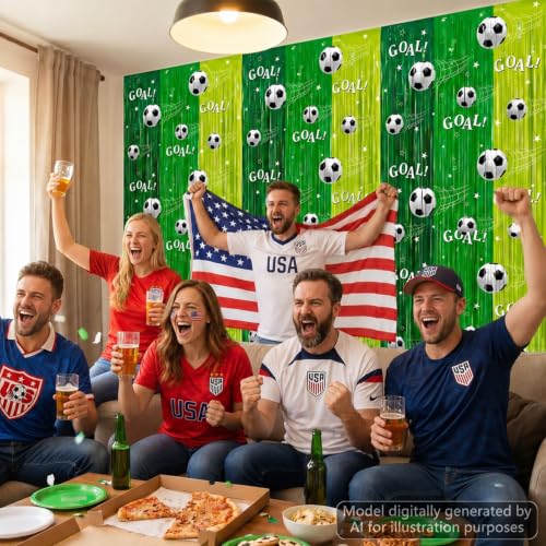 6 Pack Soccer Party Backdrop Decoration 3.3x6.6 ft Green Soccer Foil Fringe Curtains Tinsel Streamers Photo Props Background for Sports Theme Birthday Parties Decor Game Day Worlds Supplies