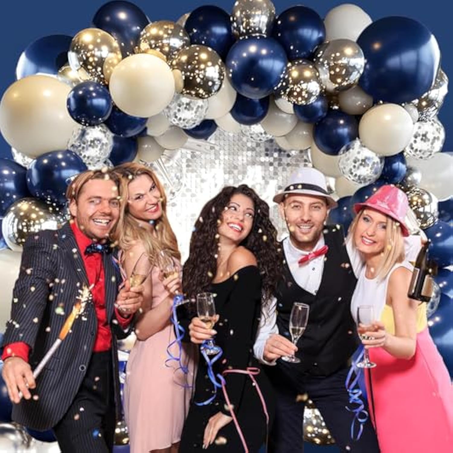 Navy Blue & Silver Balloon Arch Kit: Party Decorations (129 pcs)