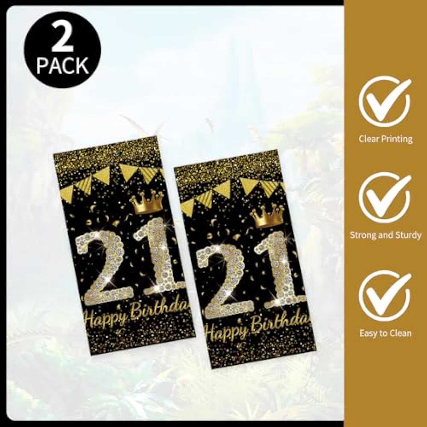 2-Pack 21st Birthday Tablecloths Black Gold 54x108 Inch Disposable Cover
