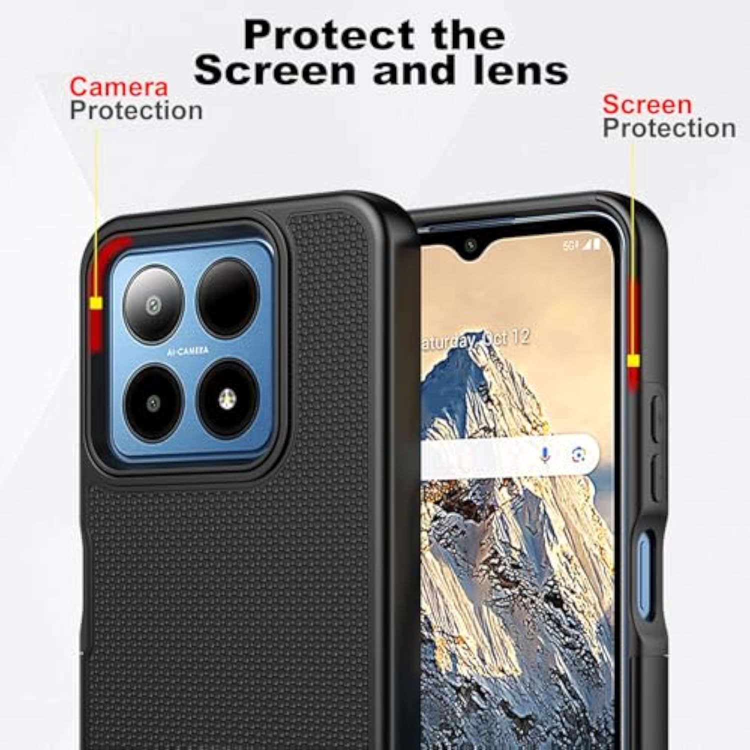 For Summit Case, Boost Summit 5G Phone Case With Screen Protector, Dual Layer Shockproof Protective, Silicone Bumper Non Slip Back, Heavy Duty Rugged Cell Phone Cover-Black