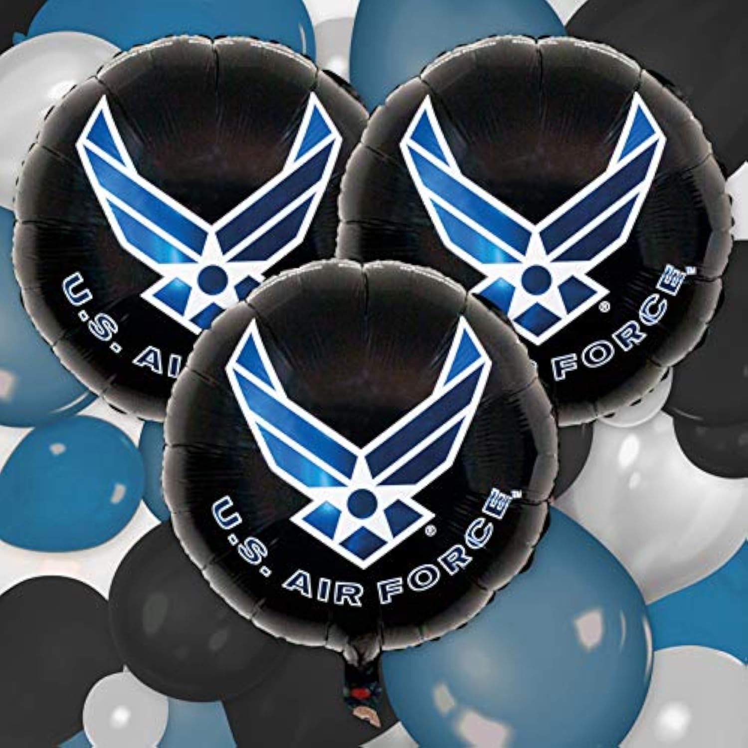 Havercamp’s U.S. Air Force logo, 3-18” Round Mylar Balloons. Officially Licensed with the U.S. Air Force!