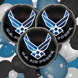 Havercamp’s U.S. Air Force logo, 3-18” Round Mylar Balloons. Officially Licensed with the U.S. Air Force!