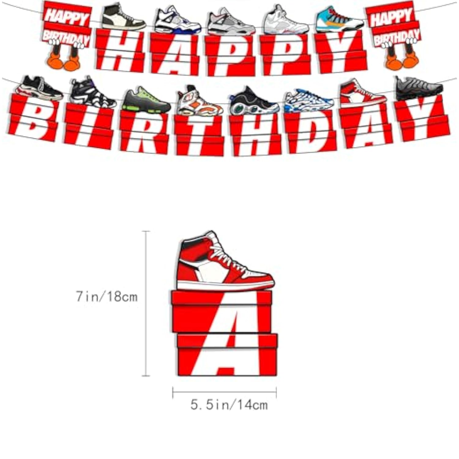 55Pcs Sneakers Birthday Themed Party Decorations, Set Contains Banner, Backdrop Balloons Party Invitation Cards And Envelopes Cupcake Toppers Cake Topper For Boys And Sports Themed Supplies