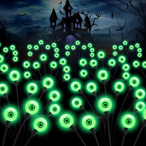 Halloween Decorations Outdoor Solar Scary Eyeball Lights,4Pack 32LEDs
